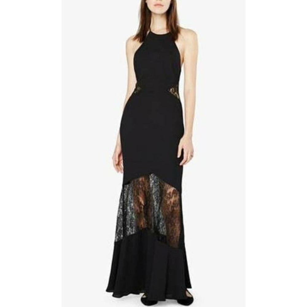 Womens Fame And Partners Chantilly Halter Floor Length Backless Black Lace Dress - Picture 2 of 13